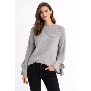 DH New York Drop Needle Tie Sleeve Snowglobe Grey Sweater Womens‎ Size Small